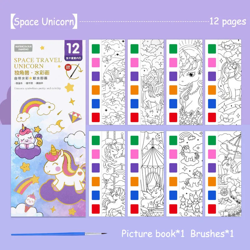 Aquarell-Malbuch für Kinder – 12 Blatt mit Pinsel
