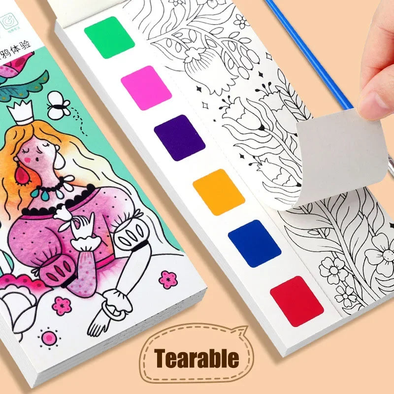 Aquarell-Malbuch für Kinder – 12 Blatt mit Pinsel
