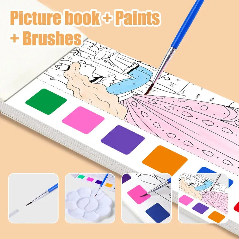 Aquarell-Malbuch für Kinder – 12 Blatt mit Pinsel