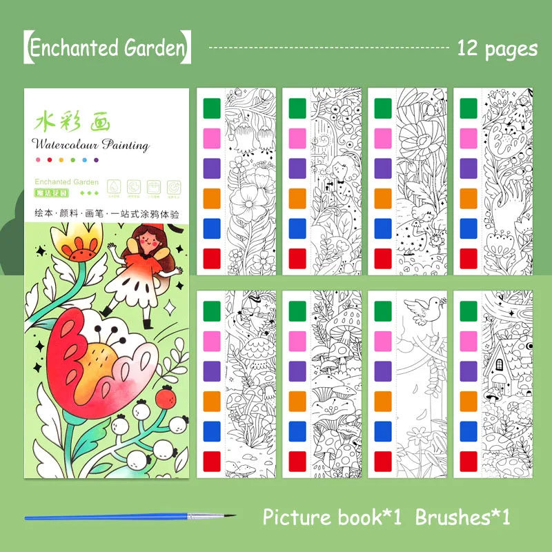 Aquarell-Malbuch für Kinder – 12 Blatt mit Pinsel