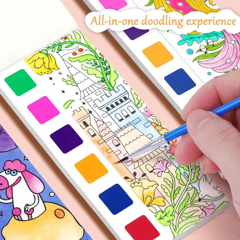 Aquarell-Malbuch für Kinder – 12 Blatt mit Pinsel